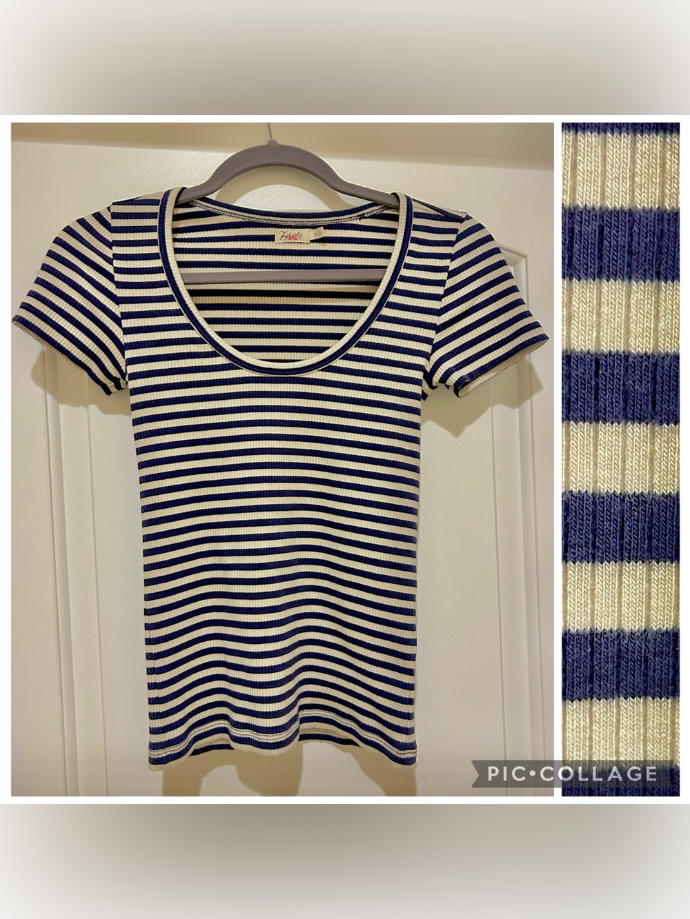 NWOT FAHERTY Striped Scoop Neck Tee - Blue & Cream